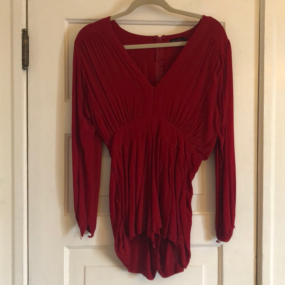 Dark red, long sleeve romper